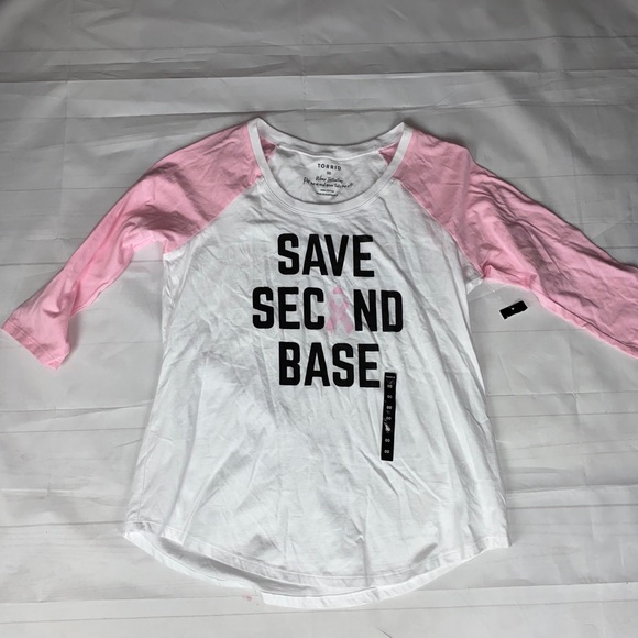 Torrid White & Pink Raglan Tee 00 NWT - Picture 4 of 9